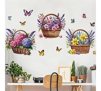 FUFUQUARE Autocollants Muraux Panier de Fleurs Violettes Bouquet Floral Papillon élégant Stickers Muraux Décoratifs à Décoller et Coller pour Chambre Salon Cuisine Couvercle de Siège de Toilettes