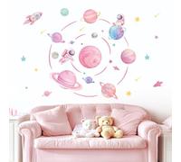 fufuquare Autocollants Muraux Rose pastel sur le thème de l'Espace avec une Fusée et un Astronaute, amovibles à décoller et coller pour Chambre de fille, Chambre de bébé, Chambre d'enfant