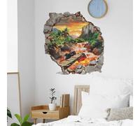 Fufuquare Sticker Muraux 3D de Montagne en Feu Jurassique Sticker Muraux en Vinyle d'Arbre à Palmes pour la Chambre à Coucher le Salon la Salle de Bain et le Bureau