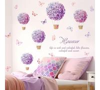 Fufuquare Sticker Muraux à Fleurs Violettes d'Hortensias en Vinyle Autocollants Papillons Lettrage Inspirant Citations et Dits pour Chambres à Coucher des Filles et Salons