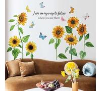 Fufuquare Sticker Muraux aux Tournesols Lettrage Citations et Dits Autocollants Botaniques Fleurs Papillons pour Chambre à Coucher et Salon