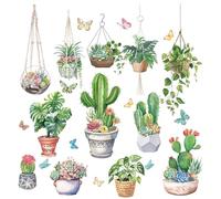 Fufuquare Sticker Muraux de Cactus et de Plantes Grasses de la Nature Verte Pelables Autocollant Mural d'Art Botanique et de Papillons pour la Maison