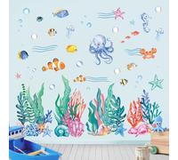 Fufuquare Sticker Muraux DIY de Coraux et d'Algues Colorés Autocollant Mural Sous - Marine Amovible pour Jardin d'Enfants Chambre Salon Salle de Bains