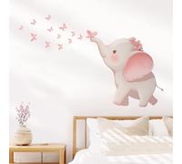 Fufuquare Sticker Muraux Éléphants et Papillons Cartoon Roses Mignons Autocollants Amovibles Animaux pour Chambres d'Enfants, Crèches et Salles de Classe