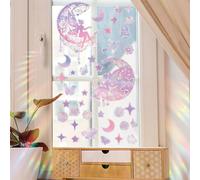 Fufuquare Sticker Statique de Fée Rose Cartoon Lune Étoile Sticker Électrostatique Amovible pour la Fenêtre pour la Chambre à Coucher des Filles et le Salon