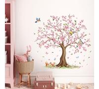FUFUQUARE Stickers Muraux Arbre en Fleurs de Cerisier Autocollants Muraux Nature Oiseaux Écureuils Décoration Murale Amovible DIY pour Salon Chambre à Coucher Enfant Salle à Manger Bureau