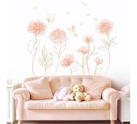 FUFUQUARE Stickers Muraux Fleurs Or et Rose Ligne Abstraite Autocollants Muraux Papillon et Oiseau Décor de Murale Amovible DIY pour Chambre Fille Bébé Salon Salle à Manger