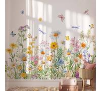 FUFUQUARE Stickers Muraux Fleurs Sauvages et Papillons Décoration Aquarelle Style Jardin Autocollants Colorés Amovibles pour Chambre d'Enfant et Pépinière Salon