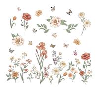FUFUQUARE Stickers Muraux Fleurs Sauvages et Papillons Multicolores Décoration Murale Aquarelle Autocollants Floraux Style Bohème pour Chambre EnfantsFille Salon