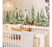 FUFUQUARE Stickers Muraux Forêt Enchantée et Animaux mignons Décoration Murale Aquarelle Autocollants Repositionnables pour Chambre d'Enfant Daim Ours Lapin et Sapins