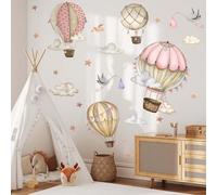 FUFUQUARE Stickers Muraux Montgolfières Roses Décoration Murale Aquarelle Animaux et Nuages Autocollants Repositionnables pour Chambre Bébé Fille Pépinière