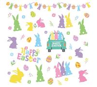FUFUQUARE Stickers Muraux Pâques Lapins Œufs Colorés Autocollants Muraux Camion de Printemps Décoration Murale Amovible DIY pour Fenêtre Chambre d'enfant Salon École