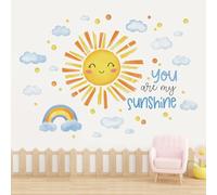 fufuquare Vous Êtes mon Rayon de Soleil Autocollants Muraux avec Soleil Souriant, Arc-en-Ciel et Nuages, Stickers Muraux Aquarelle Adorables à Décoller et Coller, pour Chambre d'Enfant, Crèche