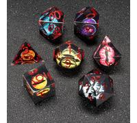 Fugacity DND Dice Set, Liquid Core Handmade Sharp Edge 7 Piece Resin Dice-Dungeons and Dragons Polyhedral Dice Set, D&D Dice Set with Gift Dice Case for RPG MTG Table Games(Various Eyes)