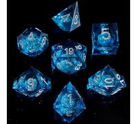 Fugacity DND Dice Set, Liquid Core Handmade Sharp Edge 7 Piece Resin Dice-Dungeons and Dragons Polyhedral Dice Set, D&D Dice Set with Gift Dice Case for RPG MTG Table Games(Blue Sand & Silver)