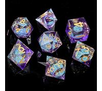 FugaCity DND Dice Set, Liquid Core Handmade Sharp Edge 7 Piece Resin Dungeons and Dragons Polyhedral Dice Set with Gift Case for RPG MTG Table Games