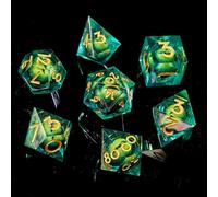 FugaCity DND Lot de 7 dés polyédriques en résine à Bords tranchants Faits à la Main, Donjons et Dragons, dés polyédriques D&D avec étui Cadeau pour Jeux de Table RPG MTG