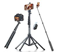 Fugetek Trépied pour perche à selfie de 157,5 cm pour iPhone, design stable à 4 pieds, télécommande Bluetooth, bâton et pieds en aluminium, léger, portable, tout-en-un, compatible avec iPhone et