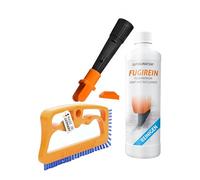 FUGINATOR® Trio avec brosse à joints orange/bleu, adaptateur UE et nettoyant pour joints 250 ml - Nettoyage des joints debout pour carrelage, WC, salle de bain, etc. Convient pour les joints en
