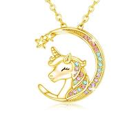 FUGLUS 1 pièce Cadeaux de Collier de Licorne pour les Fille,Collier de Licorne Cadeaux en Licorne Cadeaux pour les Filles Femmes Bijoux(doré)