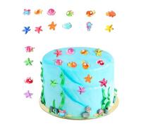 FUGLUS 16pcs Deco Miniature de Plage, Animaux Marins Décoration de Gâteau étoile de mer Poisson Tropical Poisson Clown Résine DIY Accessoires Toppers Gâteau, Soirée à Thème Hawaïenne Anniversaire