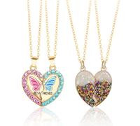 FUGLUS 2 paires Amitié Pendentif Collier Ensemble Meilleurs Amis Collier Colliers pour femme BFF Collier Coeur Violet Amitié Collier pour 2 Filles Cadeau D'anniversaire pour Les Meilleurs Amis