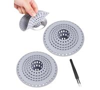 FUGLUS 2Pcs Attrape Cheveux Douche en Silicone - Filtre Evier Cuisine et Filtre Douche Anti-Bouchage - Salle de Bain Accessoire Universel pour Baignoire/Douche/Cuisine - Gris