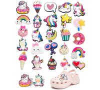 FUGLUS 35 Pièces Charmes de Chaussure, licorne Pins Croc Charmes de Chaussure, Breloque de Chaussures Accessoires de Bricolage Charm Pins Chaussures pour jeunes filles et garçons,Version licorne