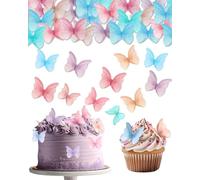 FUGLUS 48 PCS Papillon Décorations Gâteau Comestible,Papier de Riz DéCoration GâTeau avec Boîte,Cupcake Toppers Décorations Comestible pour Mariage,Anniversaire,Baptême,Fête,Noël