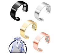 FUGLUS 4pcs Bagues en Cuivre Pur Magnétiques Bagues Réglables pour Femmes Hommes Anneaux Magnétiques en Cuivre Massif Anneau de Doigt avec Aimants pour Cadeau d'Anniversaire,Avec 1 sac de rangement