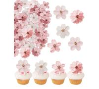 FUGLUS 50 PCS Fleurs Décorations Gâteau Comestible,Fleurs de Cerisier Papier de Riz DéCoration GâTeau avec Boîte,Cupcake Toppers Décorations pour Mariage,Anniversaire,Baptême,Fête,Noël