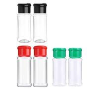 FUGLUS 6 pièces pots à épices vides en plastique avec couvercles shaker, conteneurs d'assaisonnement de 100 ml, bouteilles d'assaisonnement rondes vides transparentes pour étagère à épices, tiroir