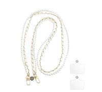 FUGLUS Dragonne de Téléphone, Perle Chaîne Téléphone Portable Charme De Téléphone, Anti-Perte Longe de Téléphone avec Chaîne en Cuir Métallique et Fleur, Bracelet Telephone avec 2 Patchs Arrière