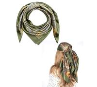 FUGLUS Femmes Grand Foulards Carrés Satin Foulards Cheveux Accessoires Soie Carrés Motifs Classiques Bandanas Plage, Vert, 90 * 90cm