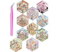 FUGLUS Lot de 10 autocollants 3D pour maison miniature 3D, set d'autocollants DIY Cozy Little Home Scene Scene Book, amusants à faire soi-même, en relief, stress pour adultes et enfants, avec pince à