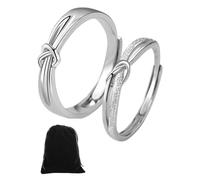 FUGLUS Lot de 2 bagues en argent 925 pour femme, bague réglable avec nœud d'amour, bague de fiançailles en argent 925 cadeau d'anniversaire, une vie de deux personnes