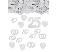 FUGLUS Lot de 206 confettis argentés à paillettes pour mariage avec 200 anneaux, motifs cœur - Décoration de table de noces d'argent pour le 25e anniversaire, 25e anniversaire de mariage, etc.