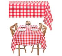 FUGLUS Nappes de Fête, 137 x 274 CM Happy Birthday Chemin de Table Anniversaire Nappe Anniversaire Fille, Nappe jetable à carreaux rouges, pour Dîner de Fête d'anniversaire Noël