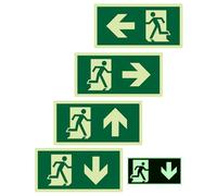 FUGLUS Quatre panneaux de sortie de secours, en film de polyéthylène photoluminescent et réfléchissant, indiquant Gauche, Droite, Bas et Haut, conception auto-adhésive, sans perçage