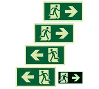 FUGLUS Quatre panneaux de sortie de secours, en film de polyéthylène photoluminescent et réfléchissant, « Gauche » et « Droite », conception auto-adhésive, aucun perçage requis, adaptés aux hôtels