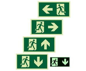 FUGLUS Quatre panneaux de sortie de secours, en film de polyéthylène photoluminescent et réfléchissant, indiquant Gauche, Droite, Bas et Haut, conception auto-adhésive, sans perçage