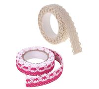 FUGLUS ruban dentelle,Ruban adhésif double-face en coton dentelle,Décoratif Auto-Adhésif, Bordure en Dentelle pour Artisanat, Décoration de Mariage, Scrapbooking, Boîte Cadeau (Blanc cassé + Rose)