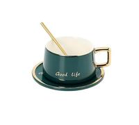 FUHAI-666 Tasses à café Ensemble de tasses à café et soucoupes bords dorés haute qualité, thé européennes, service anglais l'après-midi, en céramique(Green)