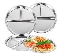 Fuhjythy 3Pack des Assiettes en Acier Inoxydable pour Régime Bariatrique Diabétique, pour la Nourriture en Camping, Pique-Nique, Plateau Alimentaire Divisé en Acier Inoxydable