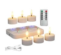 Fuhjythy Bougies Chauffe-Plat Rechargeables sans Flamme avec Station de Charge, 6 Pièces, Bougies Chauffe-Plat à Piles avec Télécommande et Minuterie