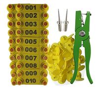 Fuhjythy Pince pour Étiquette d'oreille Étiquette d'oreille Applicateur de Marqueur de Mouton 001-100 Étiquettes d'oreille pour D'Identification de Chèvre Étiqueteur d'oreille - Jaune