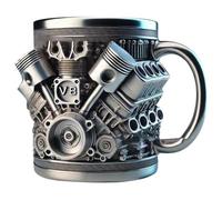 Fuhjythy Tasse à Café en Acier Inoxydable en Forme de Moteur V8 avec Poignée Isolée, Idéale comme Cadeau pour Les Passionnés de Voitures.