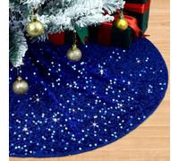FUHSY Bleu roi 116 cm Jupe de sapin de Noël à paillettes Velours Paillettes Personnalisées Jupe d'arbre Bleu Jupe d'arbre de Noël scintillante Arbre pour Halloween 1,8 m Ornements d'arbre de Noël