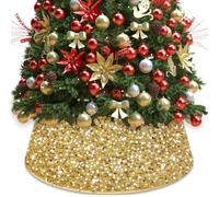 FUHSY Collier de sapin de Noël doré 60 cm Jupe d'arbre à paillettes ronde en velours Joyeux Noël Arbres à paillettes Col de boîte Arbres de Noël artificiels Couverture de pied pour la décoration de