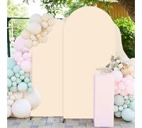 FUHSY Lot de 2 housses de support d'arche beige en élasthanne pour arche de 2,2 m et 1,8 m - Toile de fond extensible en tissu Chiara pour fête d'anniversaire, célébration, remise de diplôme, mariage